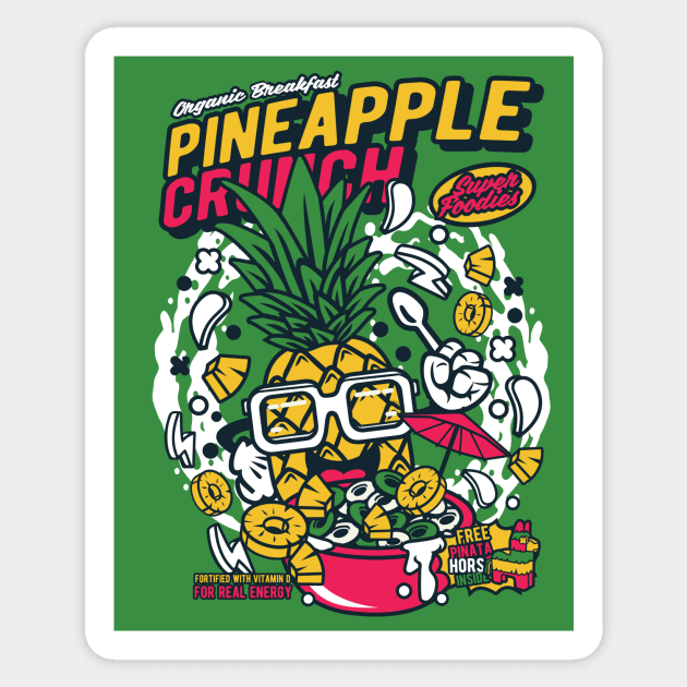 Retro Cartoon Cereal Box // Cereal Pineapple Crunch // Funny Vintage Breakfast Cereal Sticker by SLAG_Creative